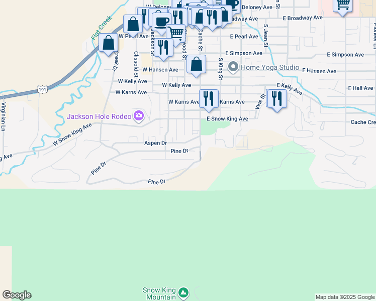 map of restaurants, bars, coffee shops, grocery stores, and more near 107 Pine Drive in Jackson