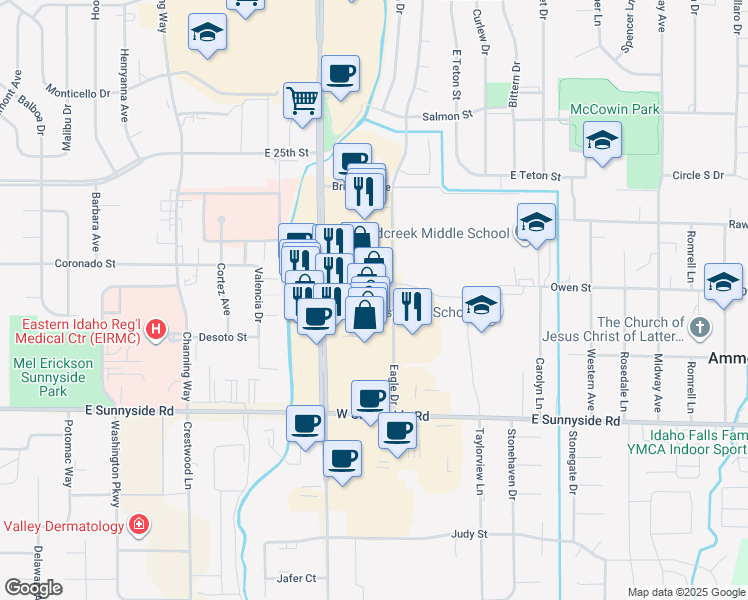 map of restaurants, bars, coffee shops, grocery stores, and more near 2909 South 25th East in Ammon