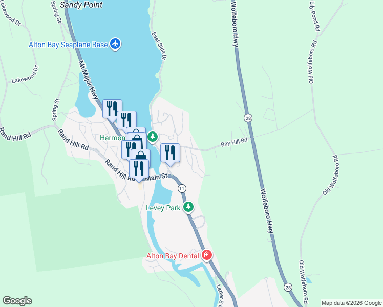 map of restaurants, bars, coffee shops, grocery stores, and more near 40 Bay Hill Road in Alton