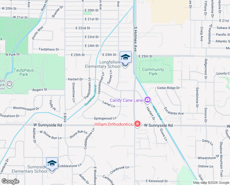 map of restaurants, bars, coffee shops, grocery stores, and more near 382 Hartert Drive in Idaho Falls