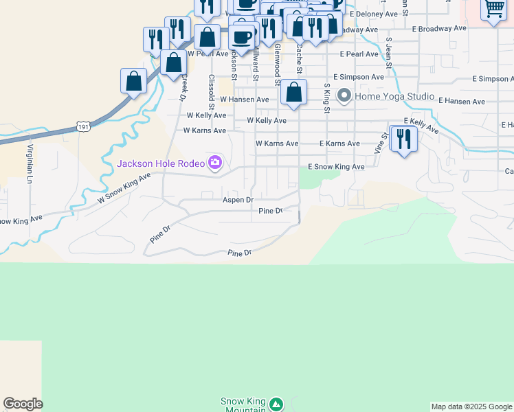map of restaurants, bars, coffee shops, grocery stores, and more near 107-165 Pine Drive in Jackson