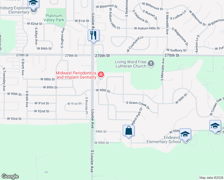 map of restaurants, bars, coffee shops, grocery stores, and more near 3200 West 90th Street in Sioux Falls