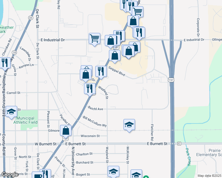 map of restaurants, bars, coffee shops, grocery stores, and more near 1333 Wayland Street in Beaver Dam