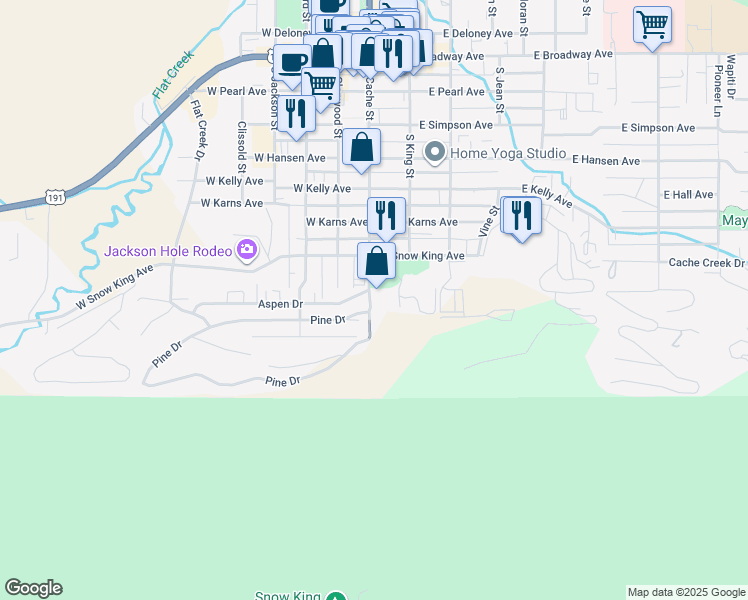 map of restaurants, bars, coffee shops, grocery stores, and more near 10 Snow King Avenue in Jackson
