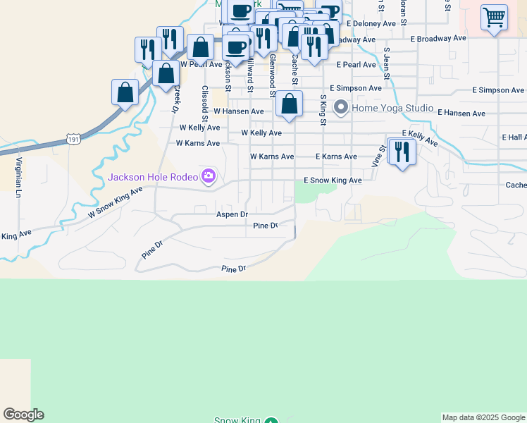 map of restaurants, bars, coffee shops, grocery stores, and more near 107-165 Pine Drive in Jackson