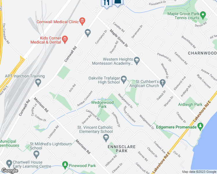 map of restaurants, bars, coffee shops, grocery stores, and more near 376 Wedgewood Drive in Oakville