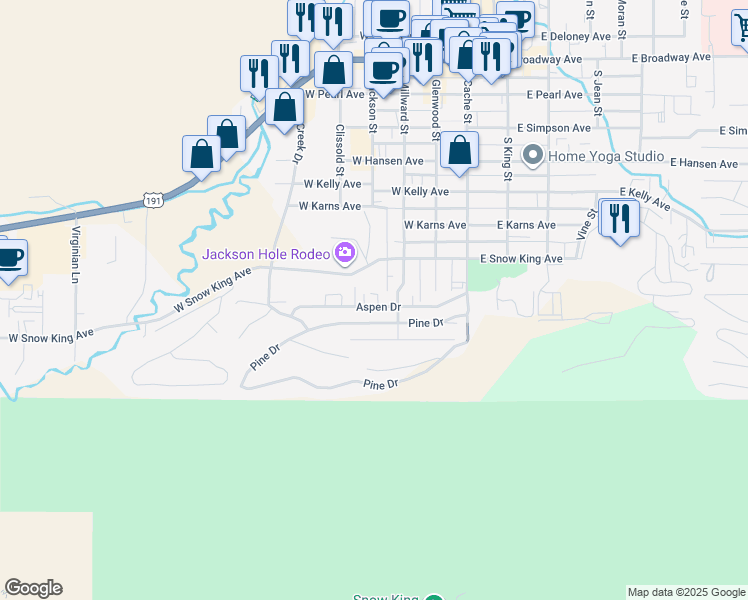 map of restaurants, bars, coffee shops, grocery stores, and more near 210 Pine Drive in Jackson