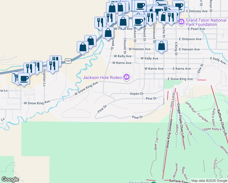 map of restaurants, bars, coffee shops, grocery stores, and more near 465 Limber Pine Road in Jackson