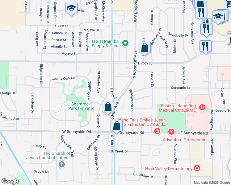 map of restaurants, bars, coffee shops, grocery stores, and more near 2775 Saint Clair Road in Idaho Falls