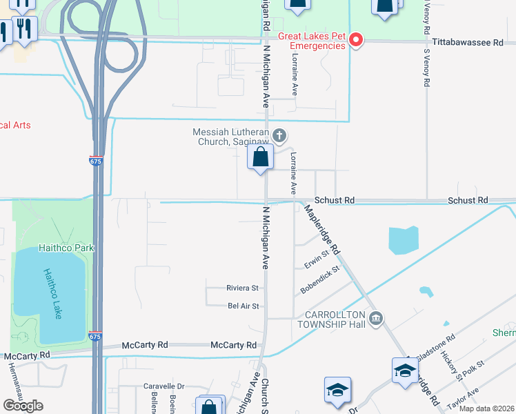 map of restaurants, bars, coffee shops, grocery stores, and more near 4400 North Michigan Avenue in Saginaw