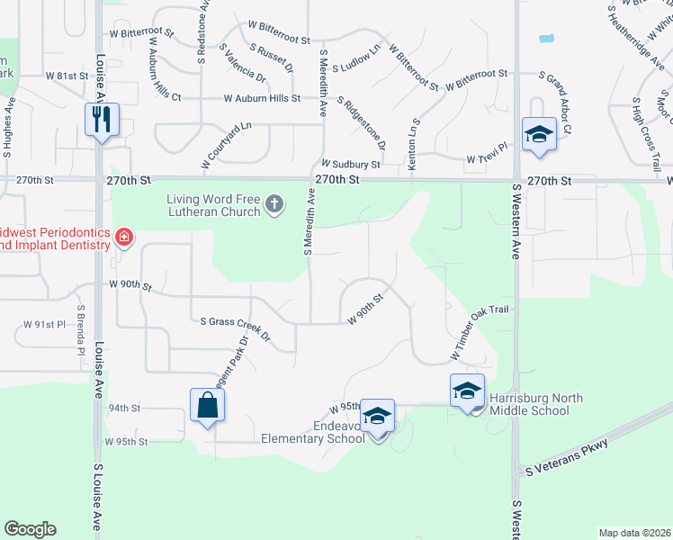 map of restaurants, bars, coffee shops, grocery stores, and more near 2509 West Timber Oak Trail in Sioux Falls