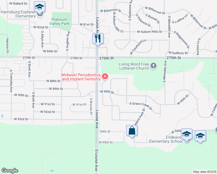 map of restaurants, bars, coffee shops, grocery stores, and more near 3200 West 90th Street in Sioux Falls