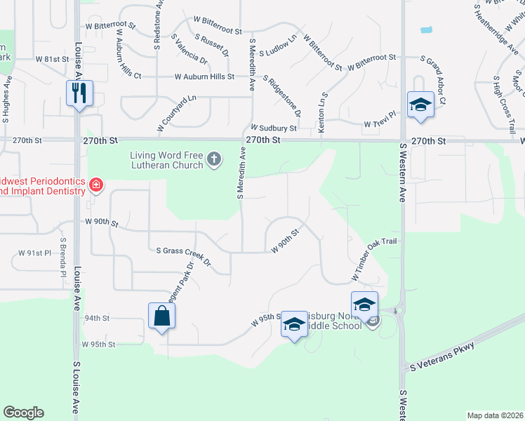 map of restaurants, bars, coffee shops, grocery stores, and more near 2509 West Timber Oak Trail in Sioux Falls
