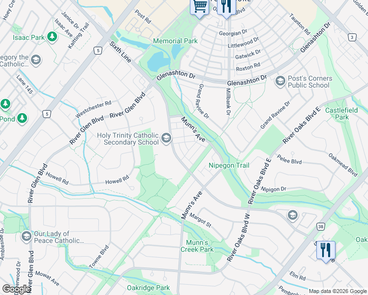 map of restaurants, bars, coffee shops, grocery stores, and more near 2422 The Promenade in Oakville