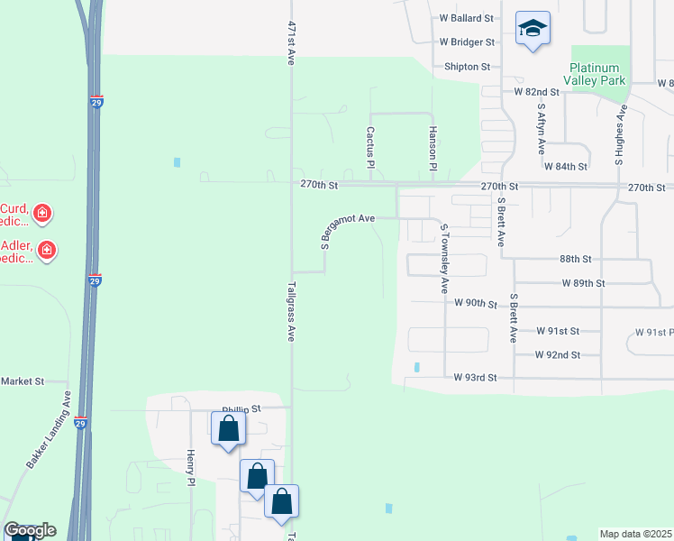 map of restaurants, bars, coffee shops, grocery stores, and more near 7950 South Bergamot Avenue in Sioux Falls