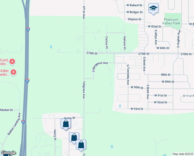 map of restaurants, bars, coffee shops, grocery stores, and more near 7950 South Bergamot Avenue in Sioux Falls