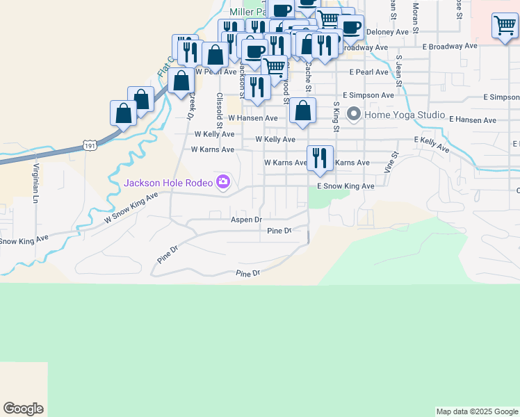 map of restaurants, bars, coffee shops, grocery stores, and more near 655 South Millward Street in Jackson