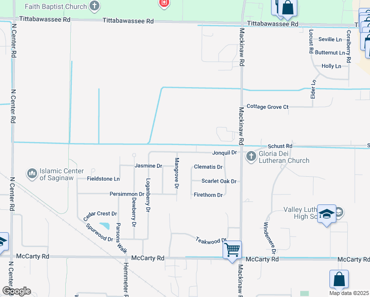 map of restaurants, bars, coffee shops, grocery stores, and more near 4242 Jonquil Drive in Saginaw