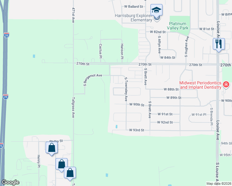 map of restaurants, bars, coffee shops, grocery stores, and more near 7836 South Townsley Avenue in Sioux Falls