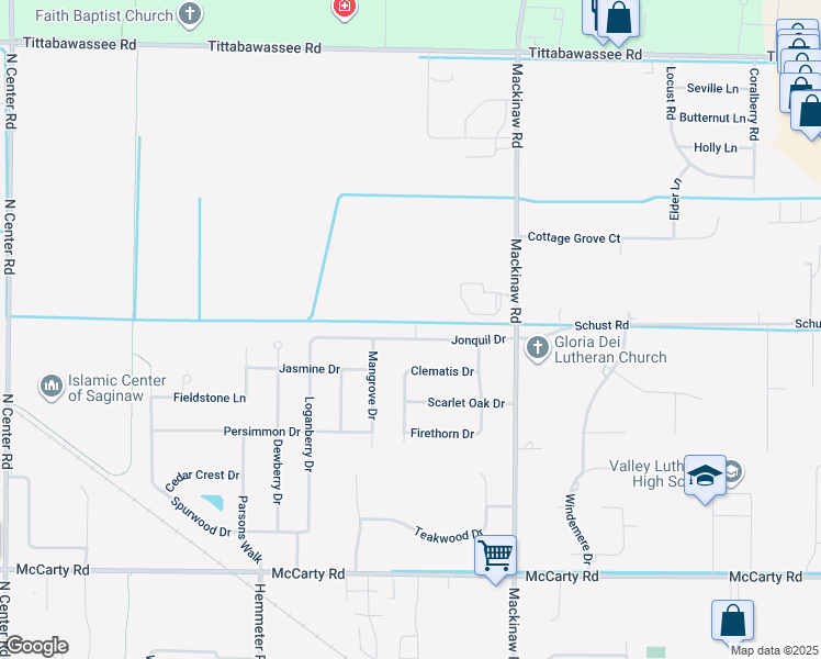 map of restaurants, bars, coffee shops, grocery stores, and more near 4242 Jonquil Drive in Saginaw