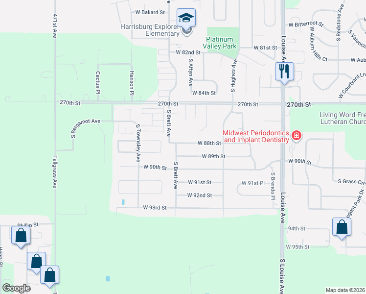 map of restaurants, bars, coffee shops, grocery stores, and more near 4104 West 88th Street in Sioux Falls