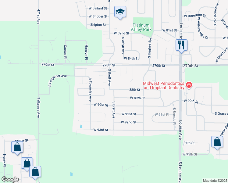map of restaurants, bars, coffee shops, grocery stores, and more near 7700 South Brett Avenue in Sioux Falls