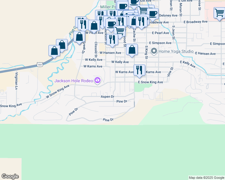 map of restaurants, bars, coffee shops, grocery stores, and more near 655 South Millward Street in Jackson