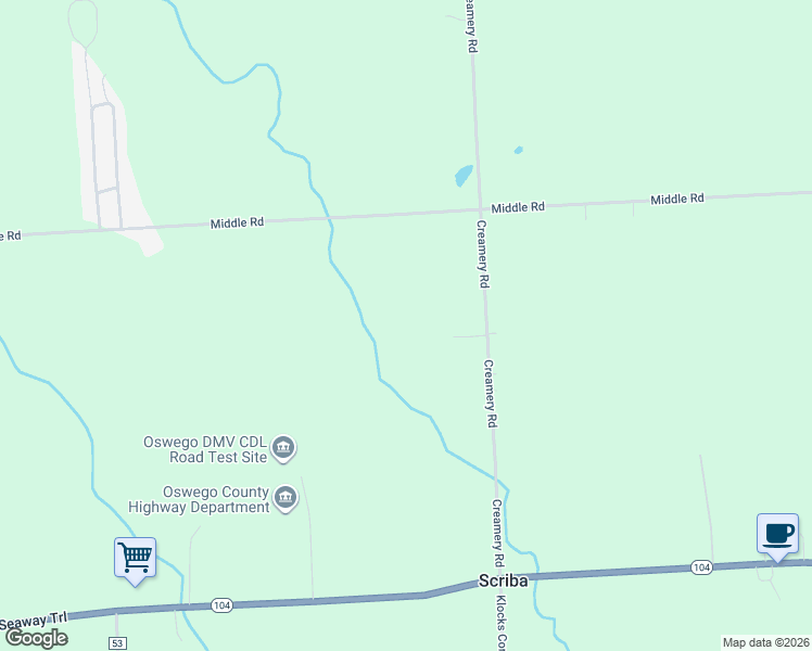 map of restaurants, bars, coffee shops, grocery stores, and more near 103 Creamery Road in Oswego