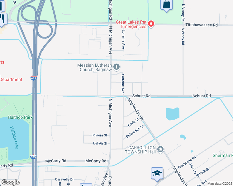 map of restaurants, bars, coffee shops, grocery stores, and more near 4529 Lorraine Avenue in Saginaw