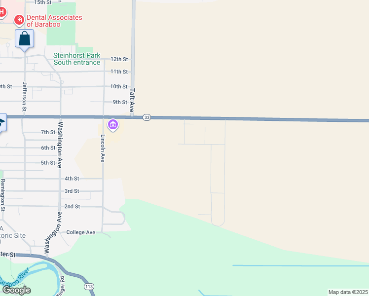 map of restaurants, bars, coffee shops, grocery stores, and more near 821 Kennedy Street in Baraboo
