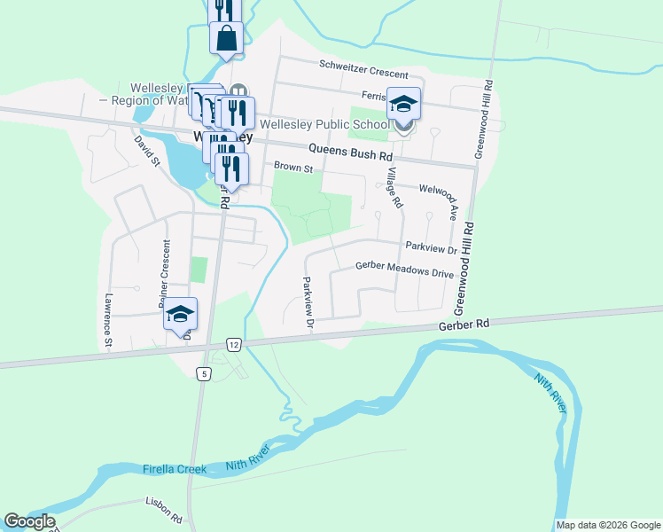 map of restaurants, bars, coffee shops, grocery stores, and more near 63 Parkview Drive in Wellesley