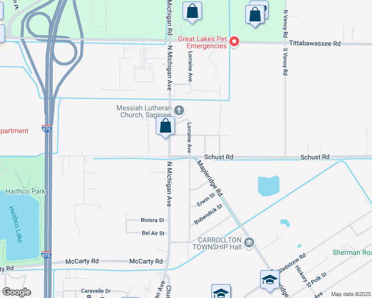 map of restaurants, bars, coffee shops, grocery stores, and more near 4529 Lorraine Avenue in Saginaw