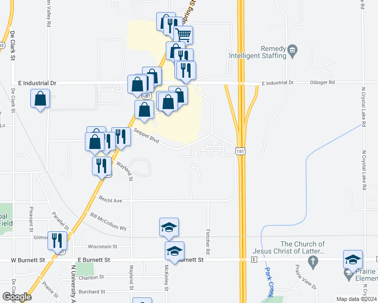 map of restaurants, bars, coffee shops, grocery stores, and more near 219 Seippel Boulevard in Beaver Dam