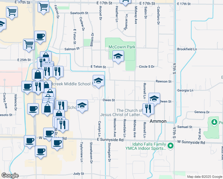 map of restaurants, bars, coffee shops, grocery stores, and more near 2710 Western Avenue in Ammon
