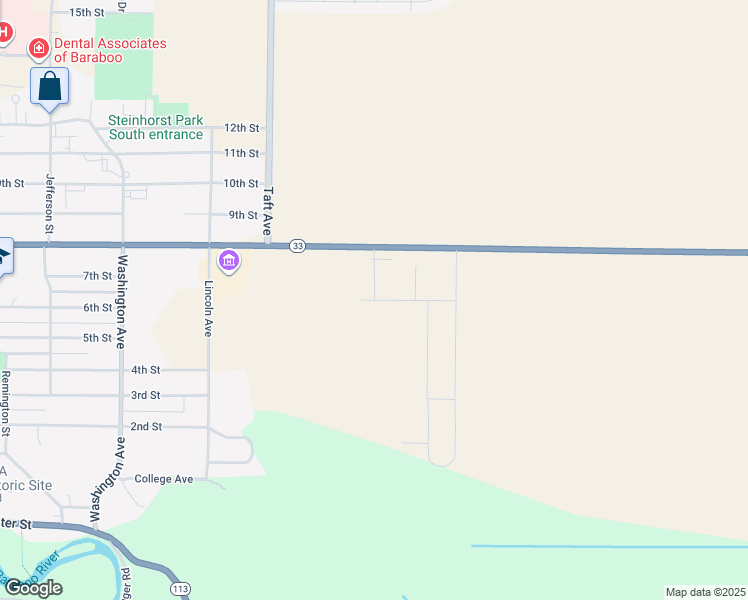 map of restaurants, bars, coffee shops, grocery stores, and more near 821 Kennedy Street in Baraboo