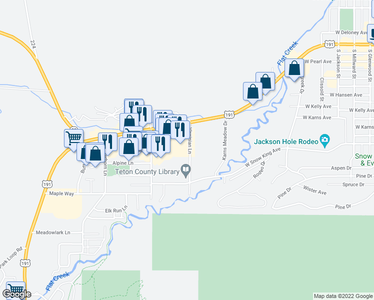 map of restaurants, bars, coffee shops, grocery stores, and more near 55 Virginian Lane in Jackson