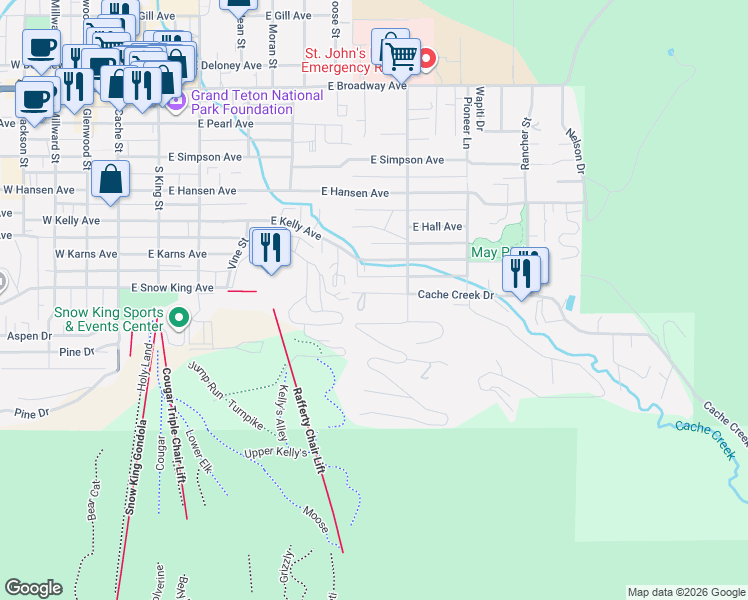 map of restaurants, bars, coffee shops, grocery stores, and more near 530 Chokecherry Dr in Jackson