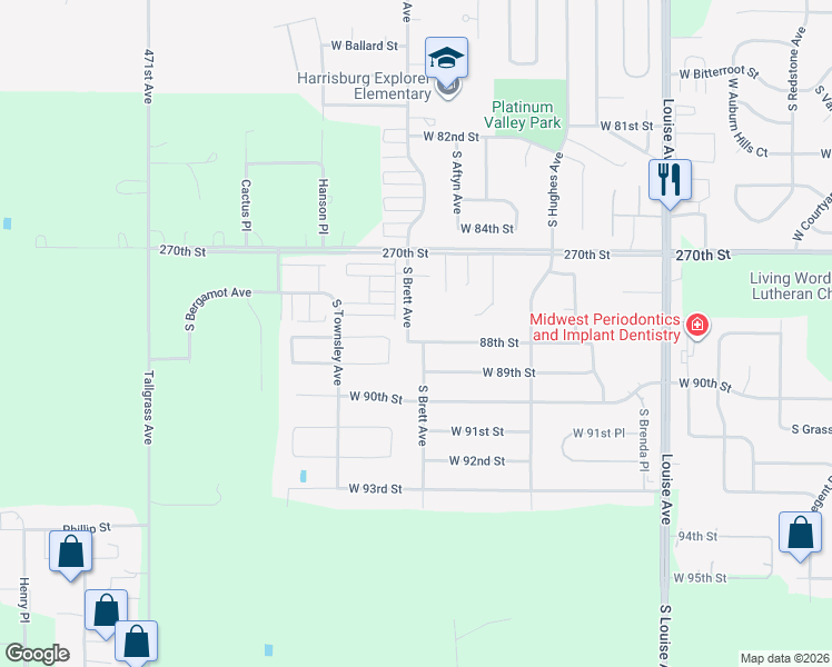 map of restaurants, bars, coffee shops, grocery stores, and more near 4200 West 88th Street in Sioux Falls