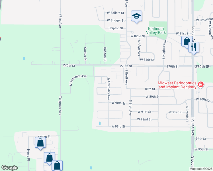 map of restaurants, bars, coffee shops, grocery stores, and more near 4400 West Kinsley Place in Sioux Falls