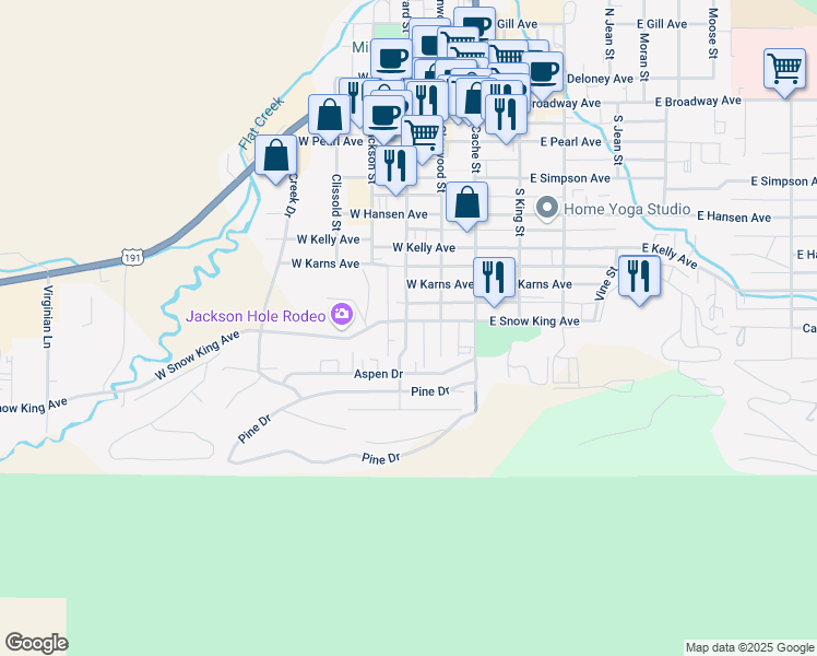 map of restaurants, bars, coffee shops, grocery stores, and more near 234 West Snow King Avenue in Jackson