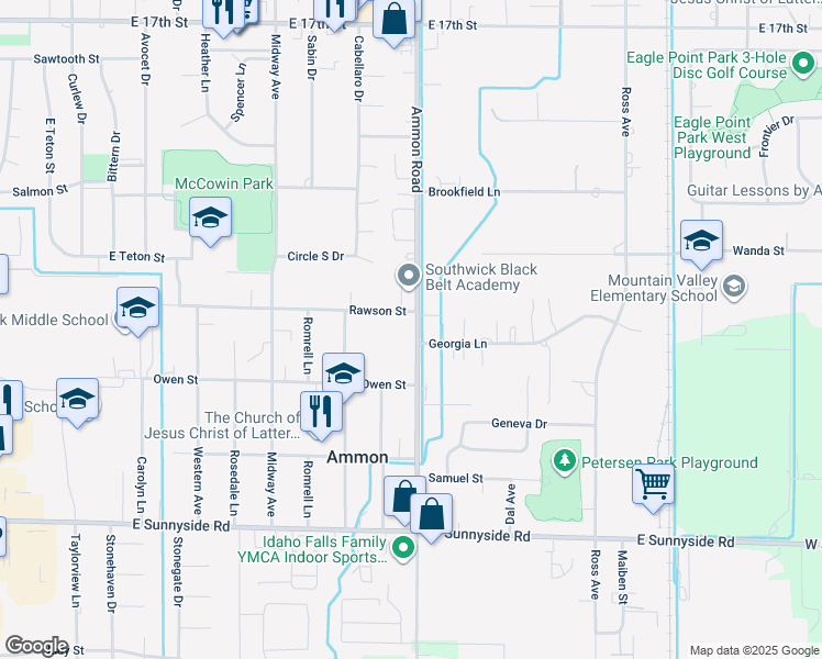 map of restaurants, bars, coffee shops, grocery stores, and more near 2650 South Ammon Road in Ammon