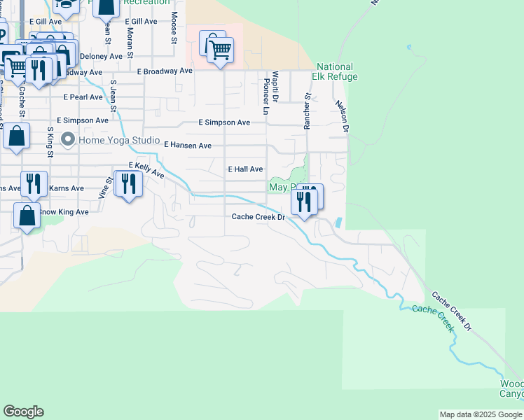 map of restaurants, bars, coffee shops, grocery stores, and more near 600-714 Cache Creek Dr in Jackson