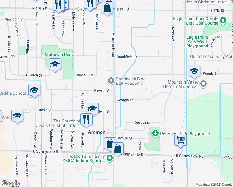 map of restaurants, bars, coffee shops, grocery stores, and more near 2650 Ammon Road in Ammon
