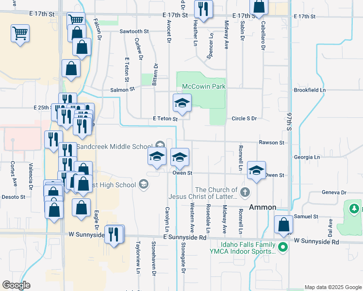 map of restaurants, bars, coffee shops, grocery stores, and more near 2710 Western Avenue in Ammon