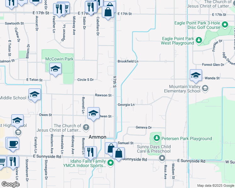 map of restaurants, bars, coffee shops, grocery stores, and more near 2470 South Ammon Road in Ammon