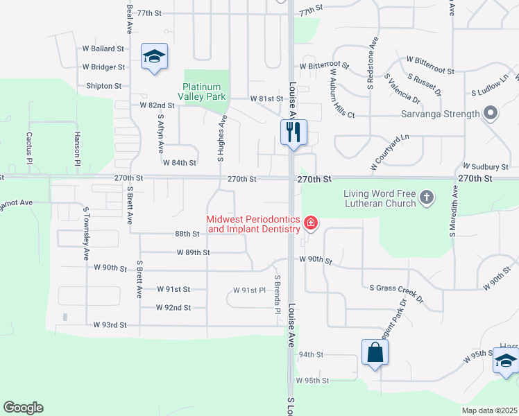 map of restaurants, bars, coffee shops, grocery stores, and more near 3505 West 85th Street in Sioux Falls