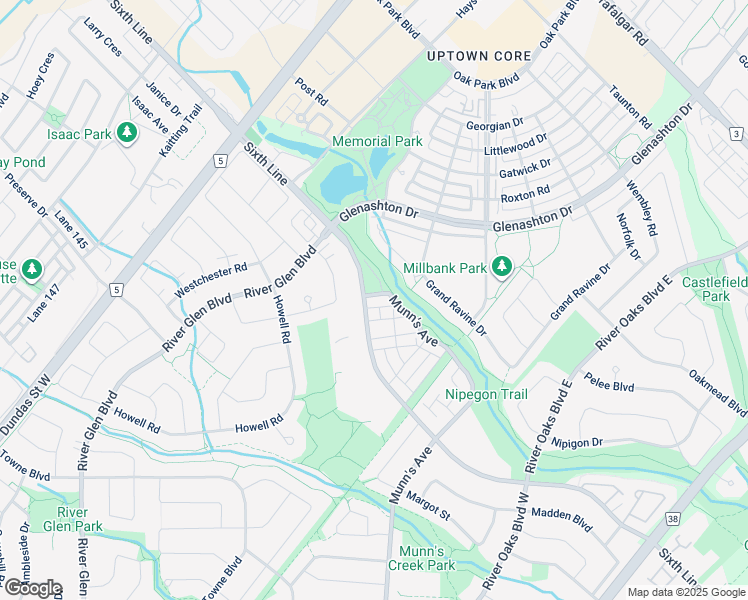 map of restaurants, bars, coffee shops, grocery stores, and more near 2438 Munn's Avenue in Oakville