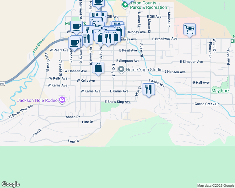 map of restaurants, bars, coffee shops, grocery stores, and more near 199 East Karns Avenue in Jackson