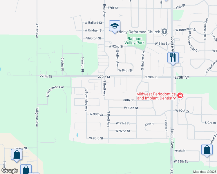 map of restaurants, bars, coffee shops, grocery stores, and more near 4209 West 85th Street in Tea