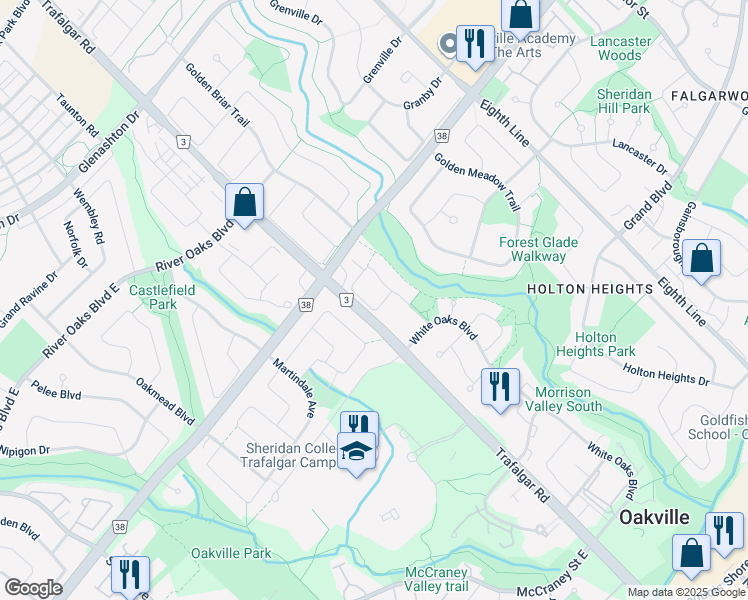 map of restaurants, bars, coffee shops, grocery stores, and more near 1572 Litchfield Road in Oakville